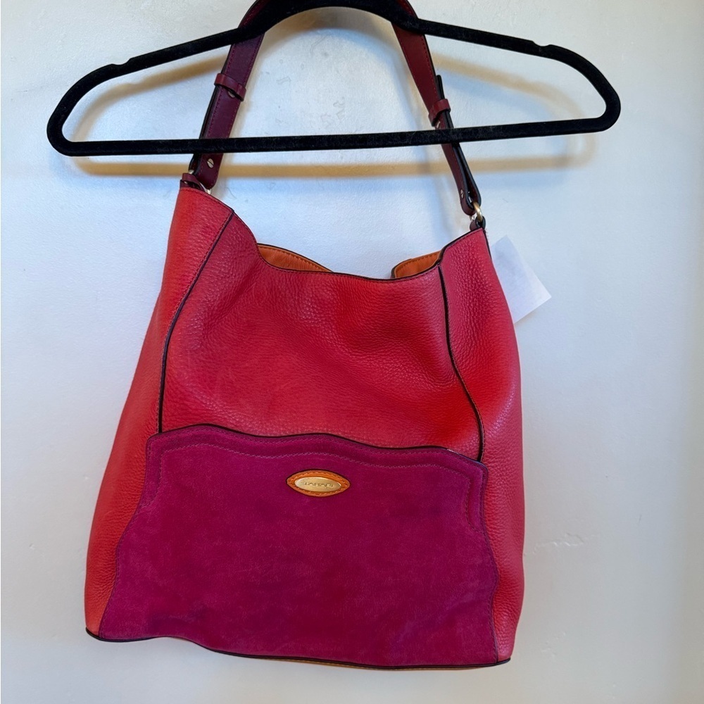 Tahari Pink and Red Hobo Bag